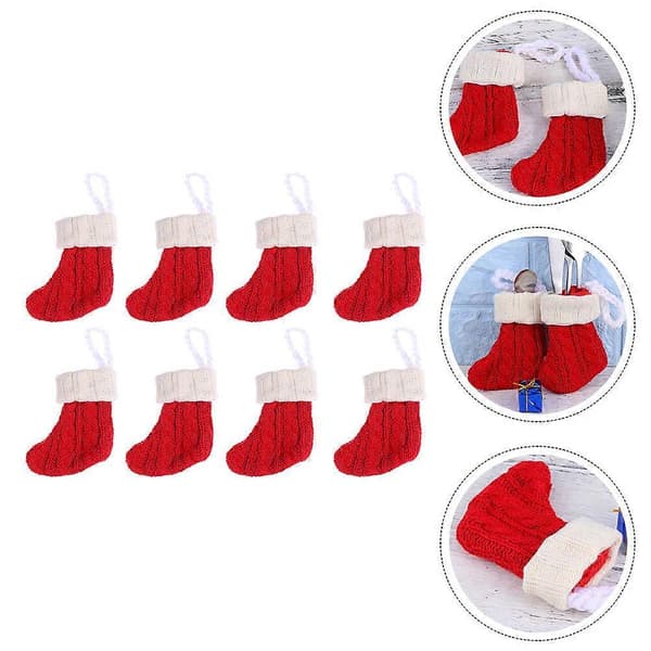 Julebestikkpose strikket holder for 8 stk. bestikkoppbevaring