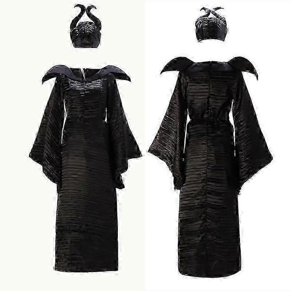 26-27 Damekostume Maleficent Ond Dronning Performance Cosplay Sæt Kjole + Hat M
