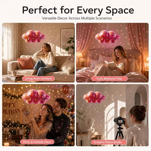 Halv diskokugle sky 31 cm retro spejlkugle diskokugle dekoration ROSA