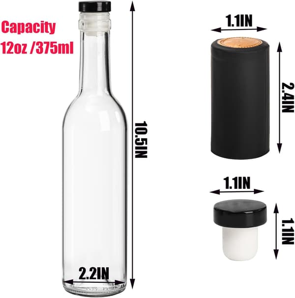 12-pack vinglasflaskor, 12oz / 375ml Bordeaux-stil glasflaska, klara tomma spritflaskor T-topplock krympkapsyl -