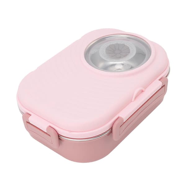 Bento Madkasse Rustfrit Stål Rum Termisk Bento Boks Dobbeltlag Bento Beholder til Studerende, Rosa