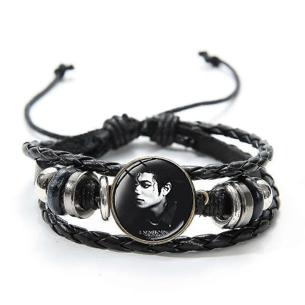 Michael Jackson Time Stone Armbånd Multi-lags Flettet Læder Perlebesat Charm Style A