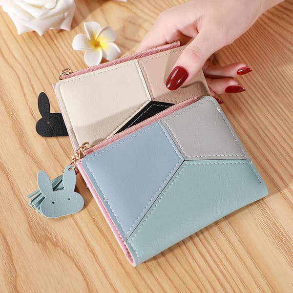 RFID Blocking Leather Wallet for Women, Small Compact Zipper Wallet with ID Window (Pink)
