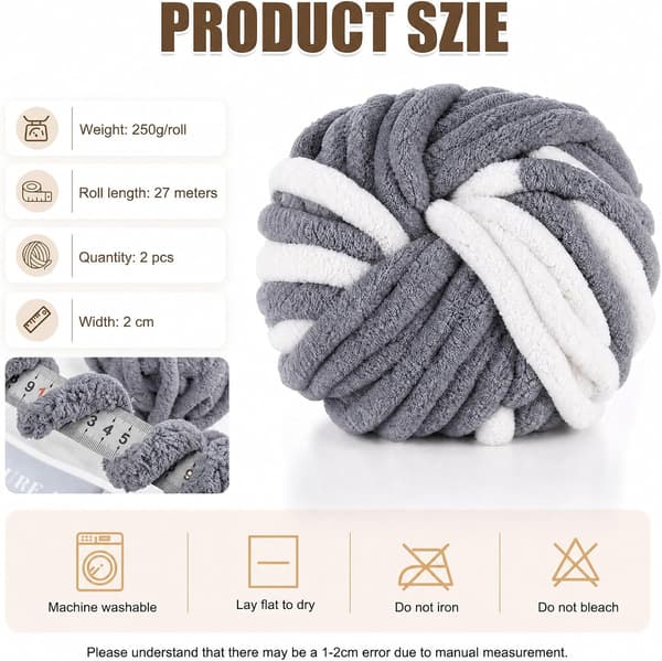 Chunky garn för handstickning, 2 stycken 500 g chunky garn, blåbär Gråvit 2 stycken