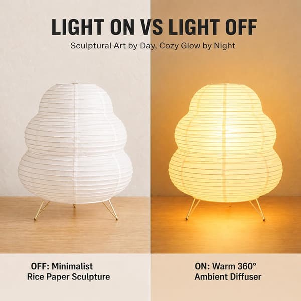 Papperslykta bordslampa i retrostil av rispapper Vit Liten snögubbe