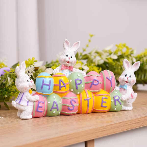 3 Easter Bunnies Holding Eggs, Resin Easter Bunny Figurines, Desk Decorations, Suitable for Spring Decoration Easter Home Office