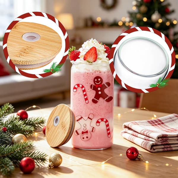 Booaee 500 ml julglas, 2 stycken julpepparkaksgubbe, dricksglas, julkoppar med lock, sugrör, ölburk, glas, sugrör, julkaffe som julklappar