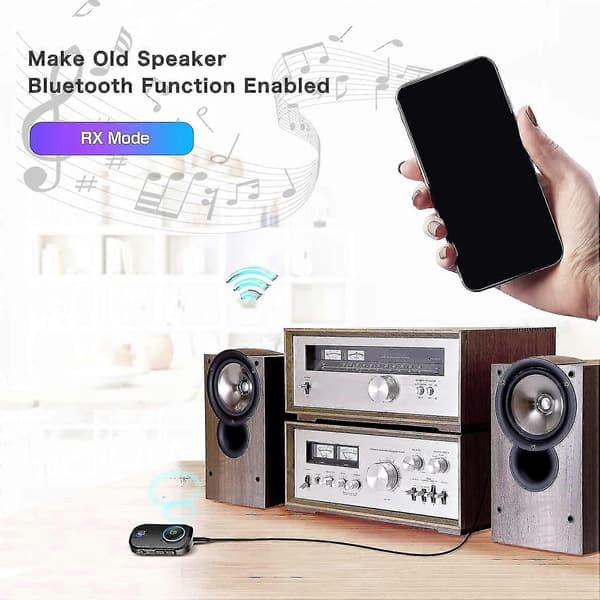 Bluetooth-sender/-mottaker med mikrofon, Bluetooth 5.0 trådløs 3,5 mm Aux lydadapter lav L