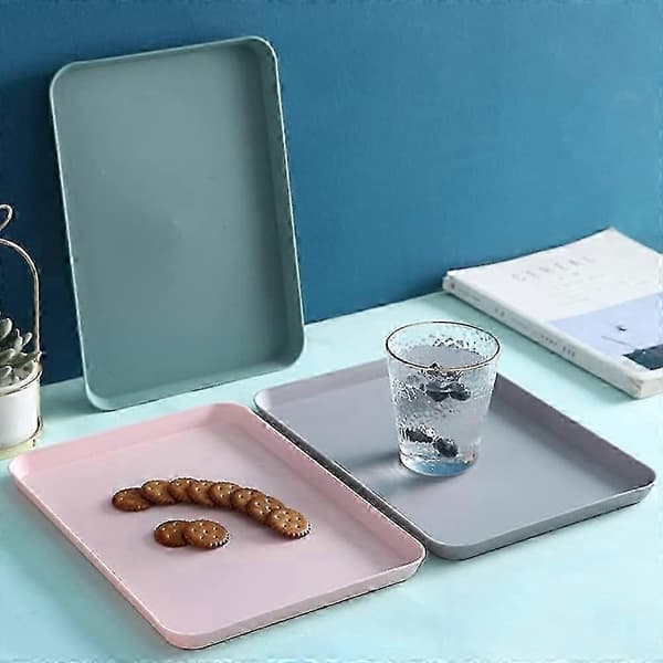 3-pack serveringsbrickor i plast, plastbrickor, små rektangulära brickor för kök, matsal, café, (rosa, grå, grå-grön)