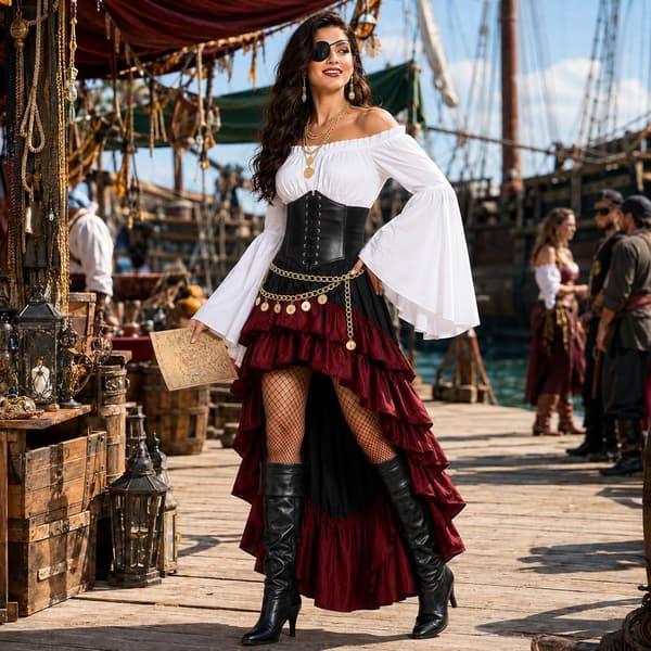 Middelalder piratkostume til kvinder sæt til halloween karneval Vit M