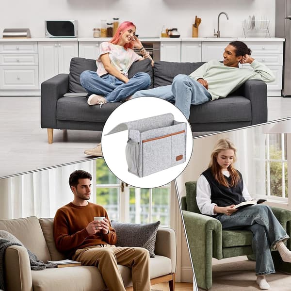 Bed Storage Pocket - Sofa Armrest Organizer | Multi-Compartment Holder with Hanging Design, Armrest Storage