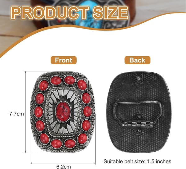 Western Belt Buckle for Men 1 pc Red Red