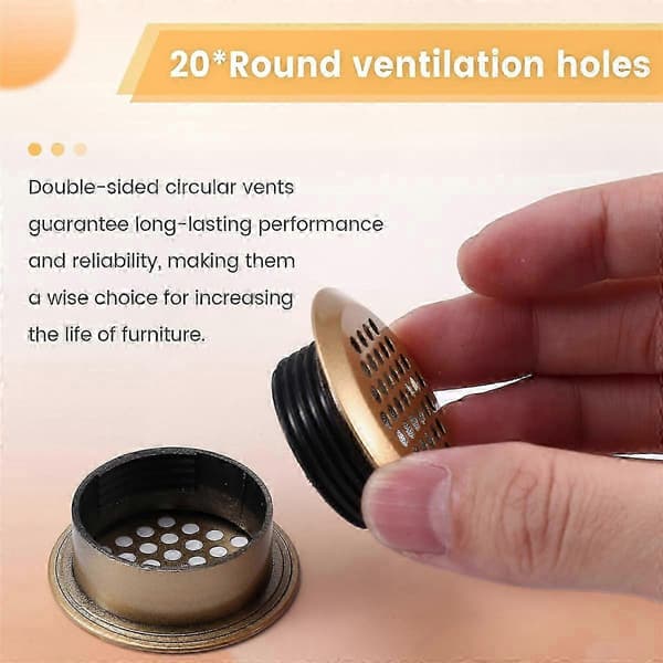 Cirkulär luftventil för möbelskåp Skoförvaring Ventilation Värmeavledning Dubbelsidig design Gold