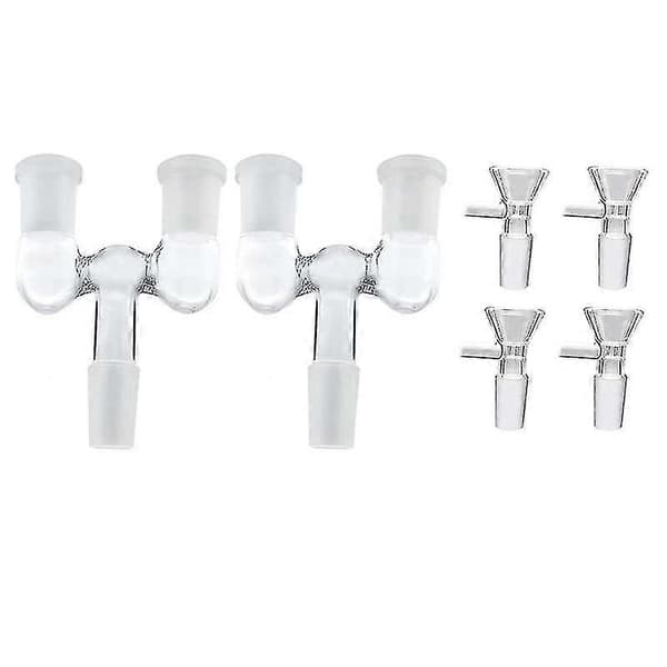 Glasrørsadapter, 2 stk. 14 mm han til dobbelt 14 mm hunadapter