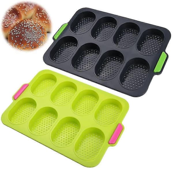 Mini bageplade, mælkebrødform, fransk brødform, 8 gitter silikone brødform, 2 stk. muffinforme til franskbrød og boller