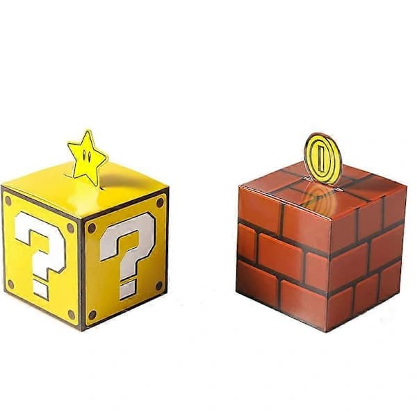 Super Mario Party Gift Box - Building Blocks and Question Mark Birthday Decorations, 2-piece set