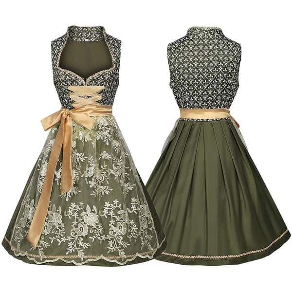 Dame Oktoberfest Dirndl Kjole, Bayersk Kostume med Forklæde, S-XXL Mørkt Mønster Dark Pattern L