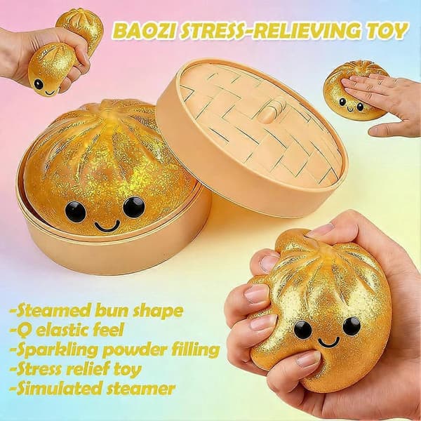 Glitter Dumpling Squishy Box Angstlindring Fidget Dekompresjonsdeig Golden
