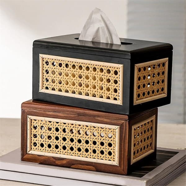 Massivt Trä Rattan Tissue Box Höga Värden Rattan Låda Hem Sovrum Vardagsrum Soffbord Papper