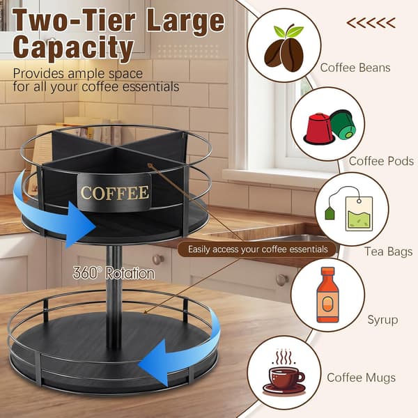 360° Rotating Metal Coffee Bar Organizer for Countertop, Black