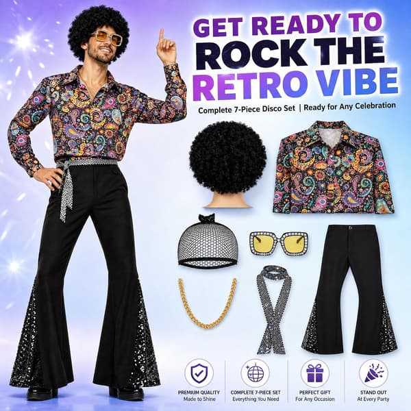 Hippie-herroutfit med tillbehör karneval halloween, storlek S