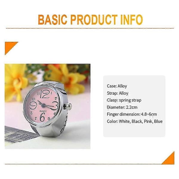 Dame Ringur Teleskopisk og Elastisk Urrem Mini Quartz Fingerring Ur Mode Pink