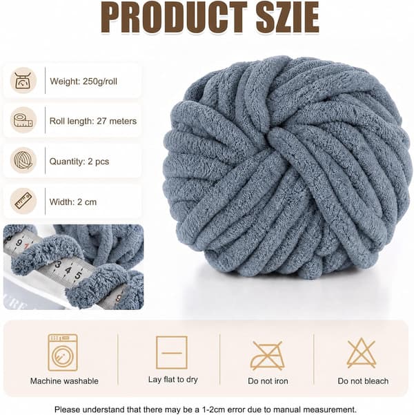 Chunky garn för handstickning, 2 stycken 500 g chunky garn, blåbär Mörkgrå 2 stycken
