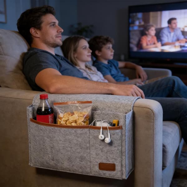 Bed Storage Pocket - Sofa Armrest Organizer | Multi-Compartment Holder with Hanging Design, Armrest Storage