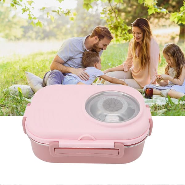 Bento Madkasse Rustfrit Stål Rum Termisk Bento Boks Dobbeltlag Bento Beholder til Studerende, Rosa