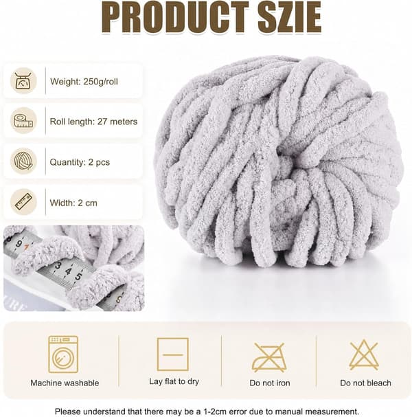 Chunky garn för handstickning, 2 stycken 500 g chunky garn, blåbär LJUSGRÅ 2 stycken