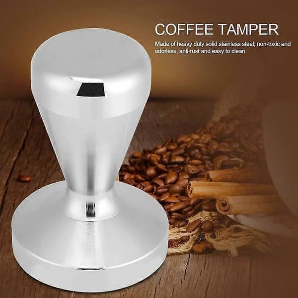 Krommet solid kaffestamper i rustfritt stål (49 mm) for kaffe og espresso, tamping, barista