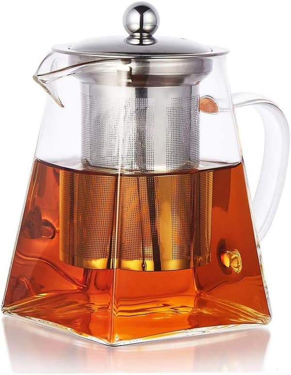 Square Glass Teapot with Strainer, 550ml Borosilicate Teapot with Infuser, Clear Loose Leaf Teapot