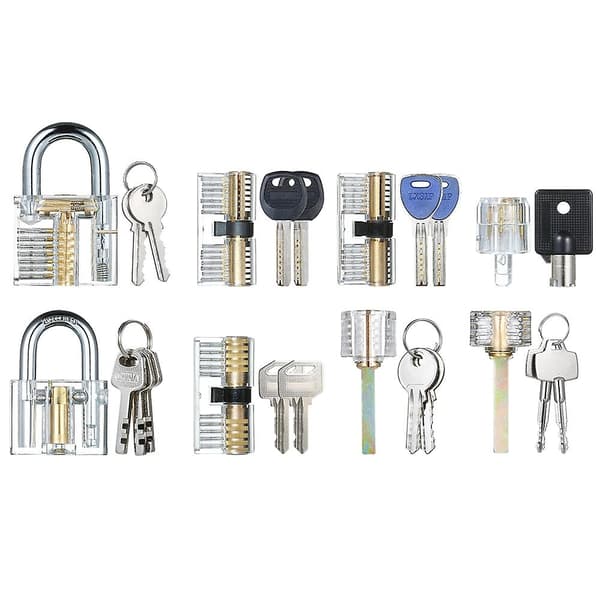 8 Pieces Visible Practice Lock Set Transparent Padlock Tubular Lock Picking Training Locksmith Tool Lo