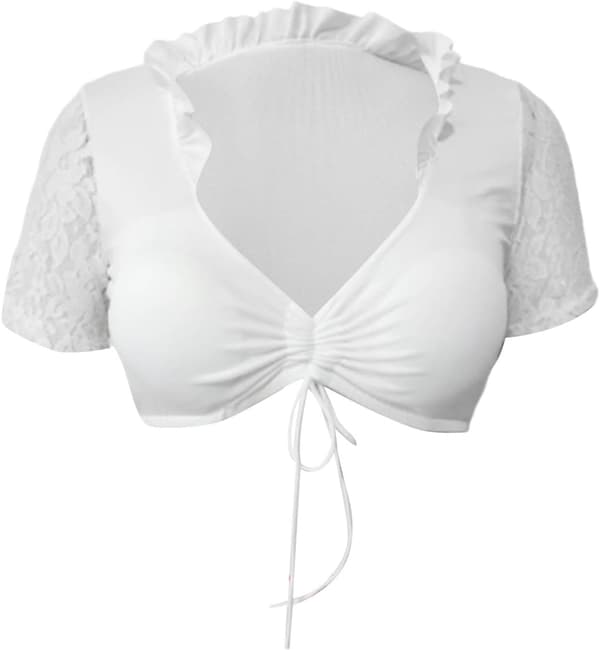 Generisk Dirndl-blus, stora storlekar, rund hals med dragsko, spets Vit XXL