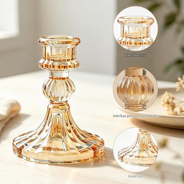 6 stycken ljusstakar stavljushållare, ljusstake glas 10 cm Bärnsten