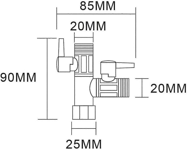 3-vejs ventil 1/2 T-fitting håndbruser og hovedbruser brusearm 3-vejs omskifter messingadapter vandhane afspærring, Dsf009