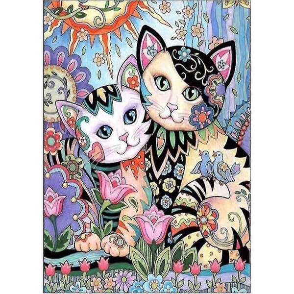 Färgglad etnisk stil tecknad katt 5d DIY full diamantmålning broderi Dr