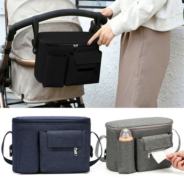Stroller Storage Bag, Mom Cup Holder, BLACK