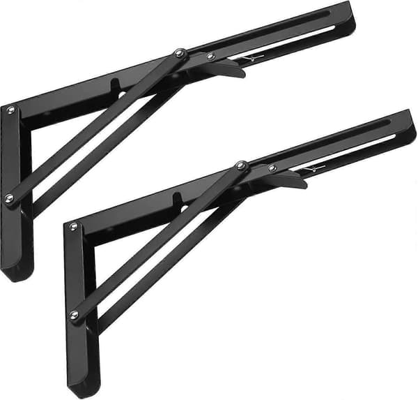 2 stk. foldebeslag 300 mm, foldbar hyldebeslag, sort rustfrit stål foldevæghylde, foldbart konsolbeslag til bord - maks. belastning 60 kg (12