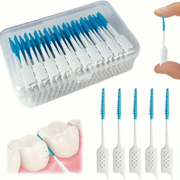 Interdental Brushes (100-pack), Soft Rubber Picks, Plaque Removal orange