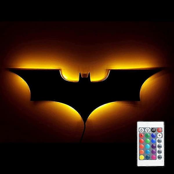 Creative 3D Bat Wall Lamp, RGB LED Decorative Night Light, Remote Control Game Room Bar Bedside Atmosphere Lamp Plug