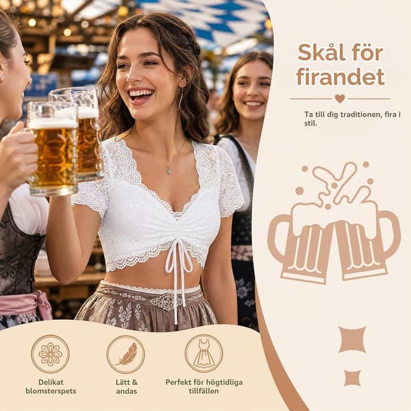Dirndlblus dam Dirndlblus kortärmad traditionell blus Vit S Kort