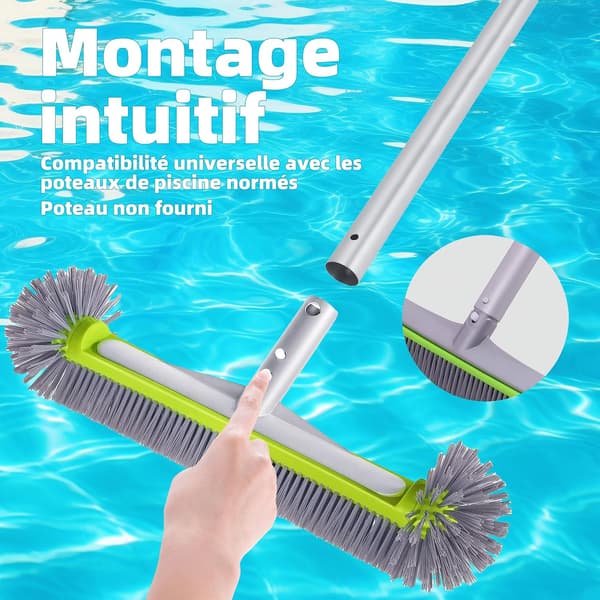 Pool Brush Sweeper Pool Liner Brush 17.5″, Pool Sweeper for Pool, Removable Pool Brush Head with Robust Bristles Aluminum Handle, Telescopic