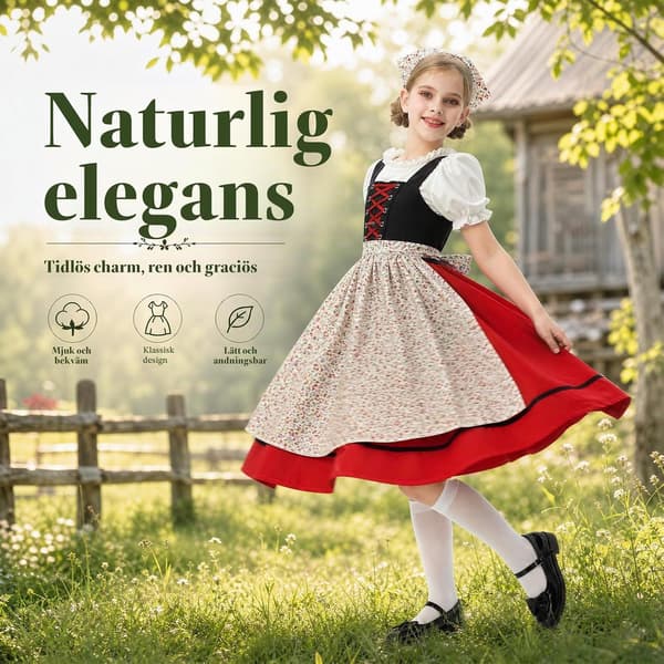 Dirndl til børn, børne-Dirndl til piger med hovedtørklæde, Dirndl-sæt til børn svart 150
