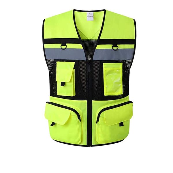 Reflekterande säkerhetsväst - Multi-pocket reflekterande säkerhetsväst - Grön(L)