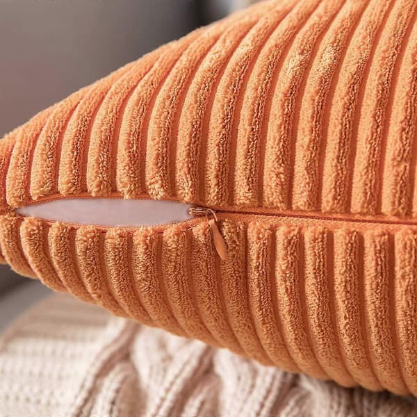 2-pack Autumn Corduroy Soft Solid Decorative Square Throw Pillow Covers Set Pillowcase for Sofa Bedroom Car 66 x 66 cm Orange
