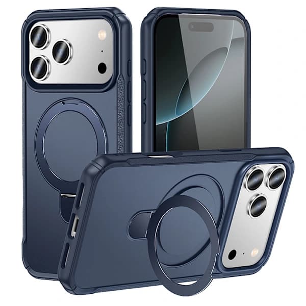 Magnetic Phone Case for 17 Pro with Stand - TPU + PC Material (Blue)