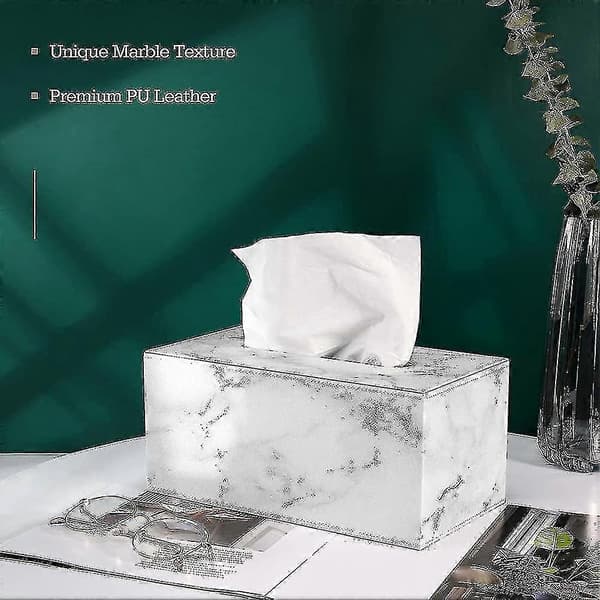 Näsdukslåda, rektangulär näsduksdispenser i PU-läder, näsdukslåda med marmor