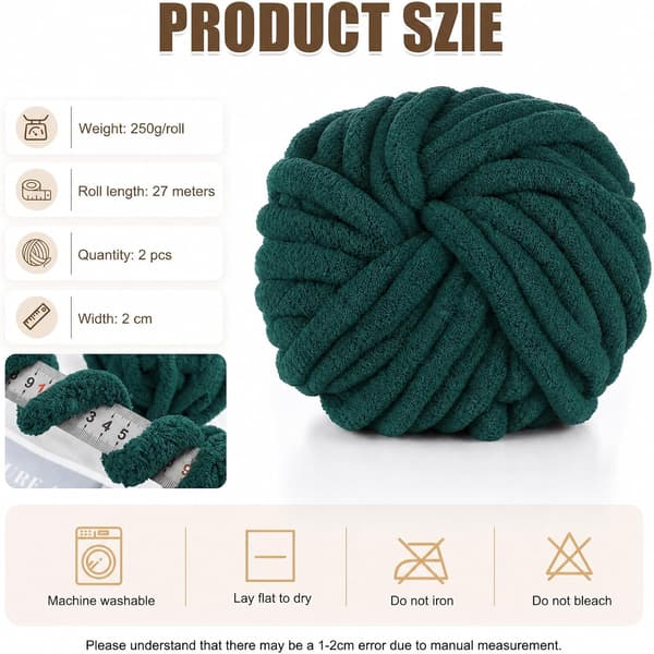 Chunky garn för handstickning, 2 stycken 500 g chunky garn, blåbär Mörkgrön 2 stycken