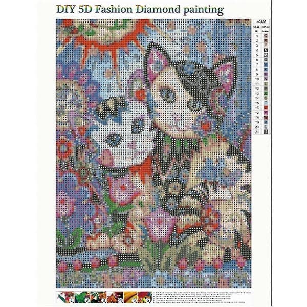 Färgglad etnisk stil tecknad katt 5d DIY full diamantmålning broderi Dr